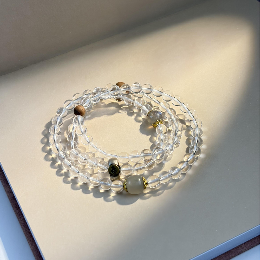 Moonstone Clear Quartz Sandalwood Serenity Bracelet