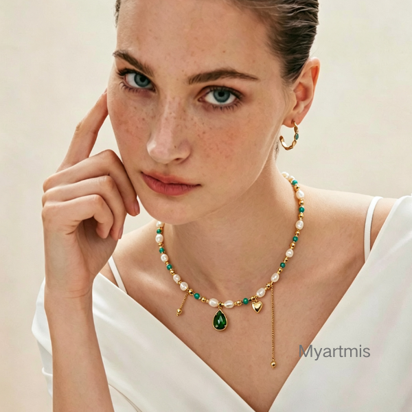 Natural Baroque Pearl & Amazonite Beaded Necklace