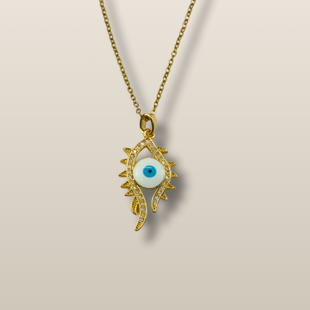 Blue Evil Eye Gold Crystal Protection Necklace