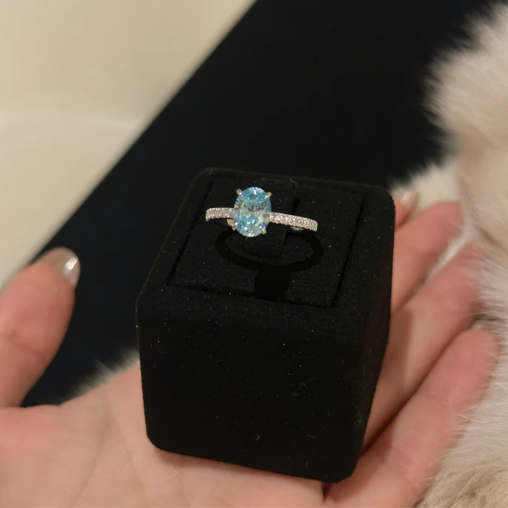 Aquamarine Silver Twist Serenity Healing Ring