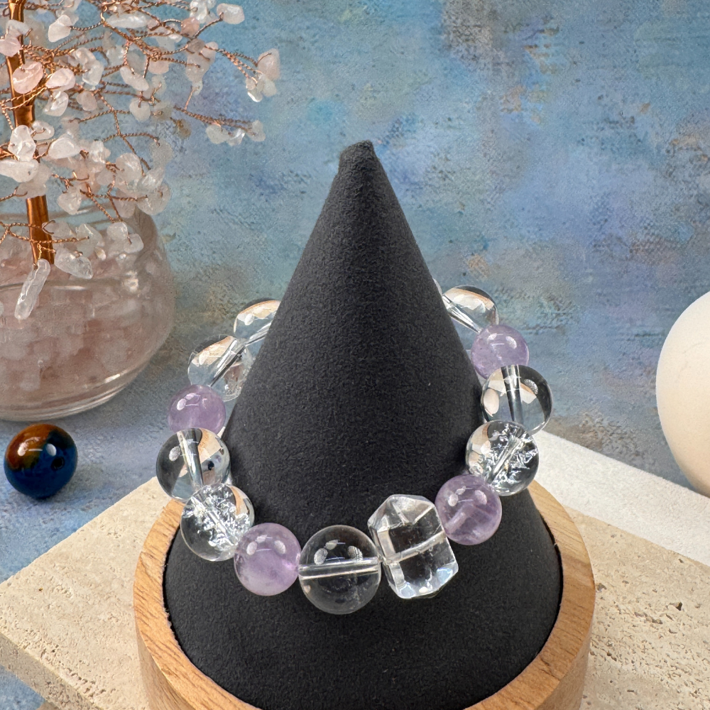 Amethyst Clear Quartz Focus Protection Bracelet