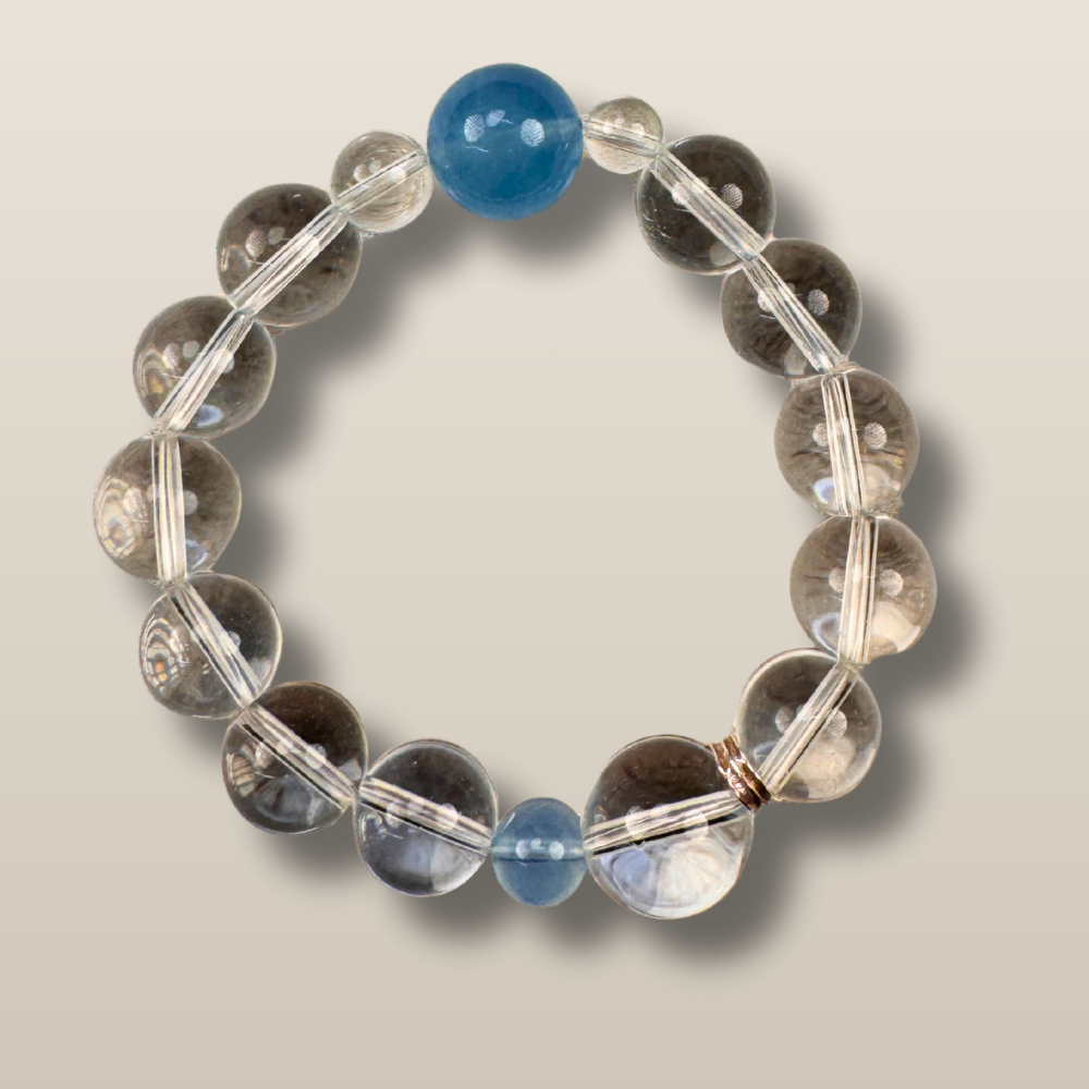 Aquamarine Clear Quartz Calm Clarity Communication Bracelet