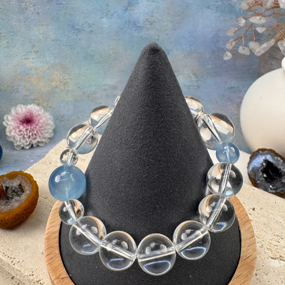 Aquamarine Clear Quartz Calm Clarity Communication Bracelet