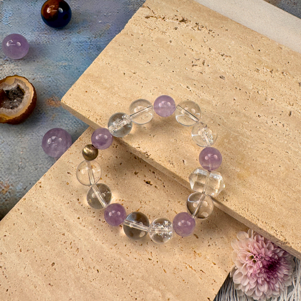 Amethyst Clear Quartz Focus Protection Bracelet