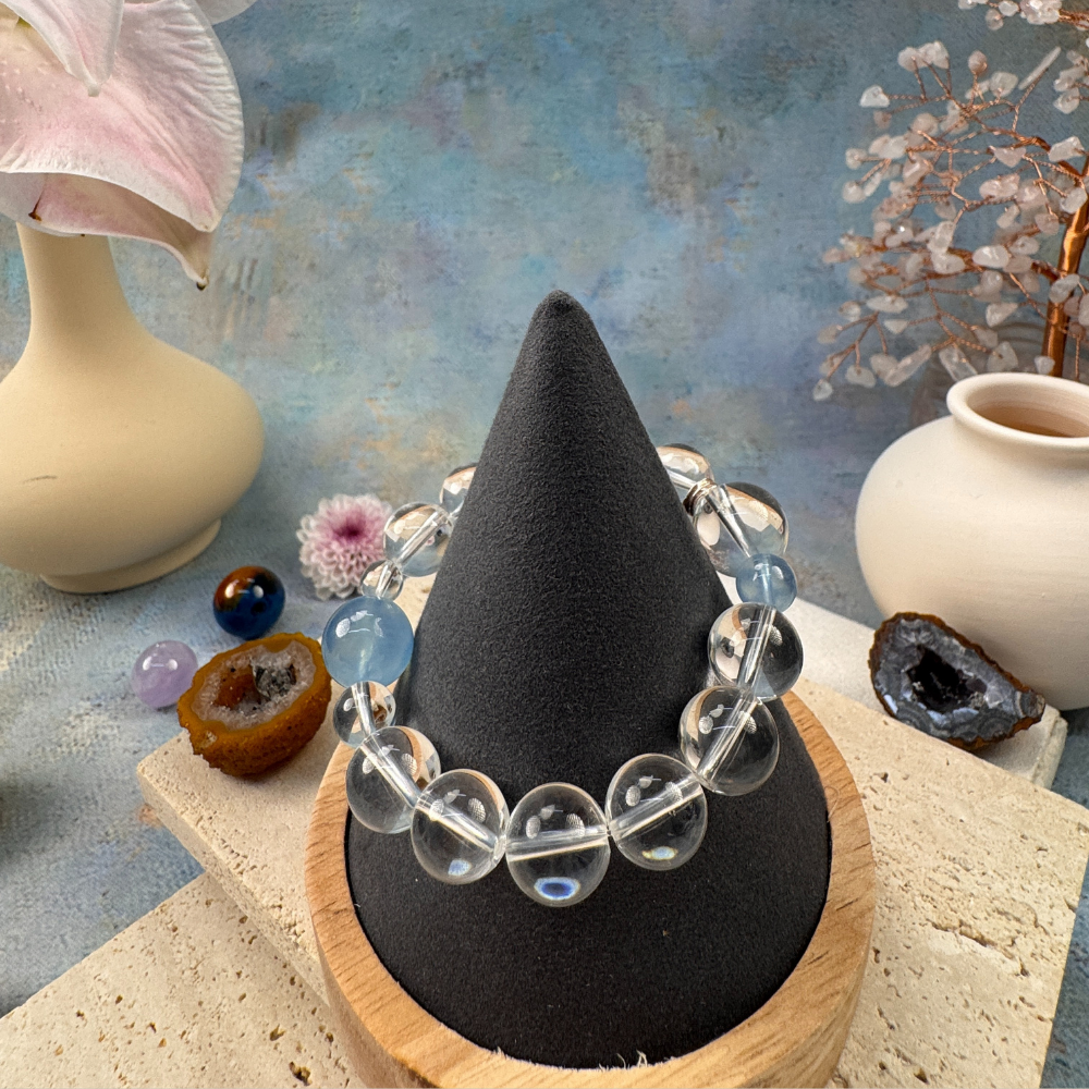 Aquamarine Clear Quartz Calm Clarity Communication Bracelet