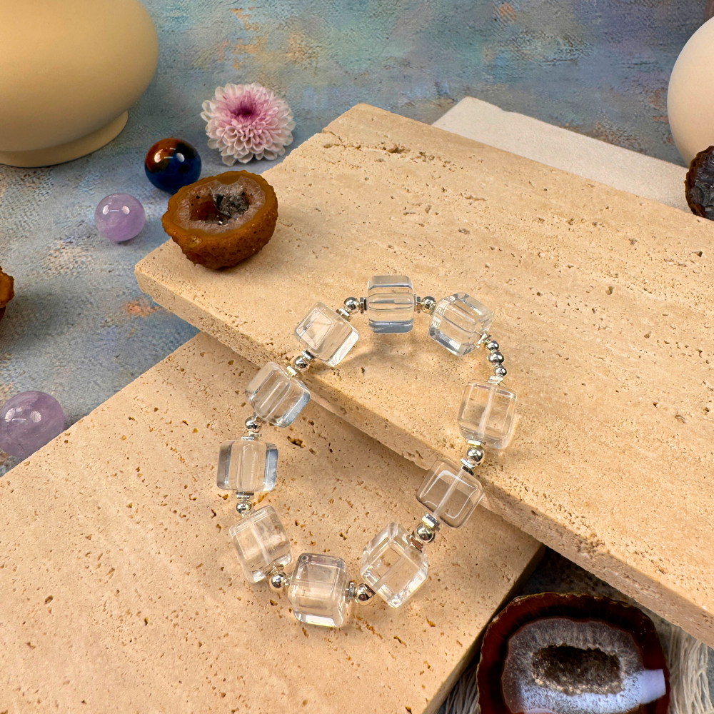 Clear Quartz Square Balance Protection Bracelet