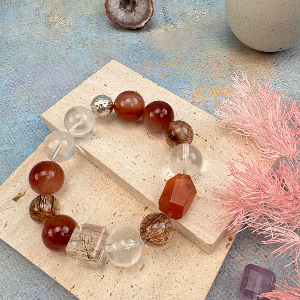 Garnet Rutilated Quartz Energy Vitality Wealth Bracelet