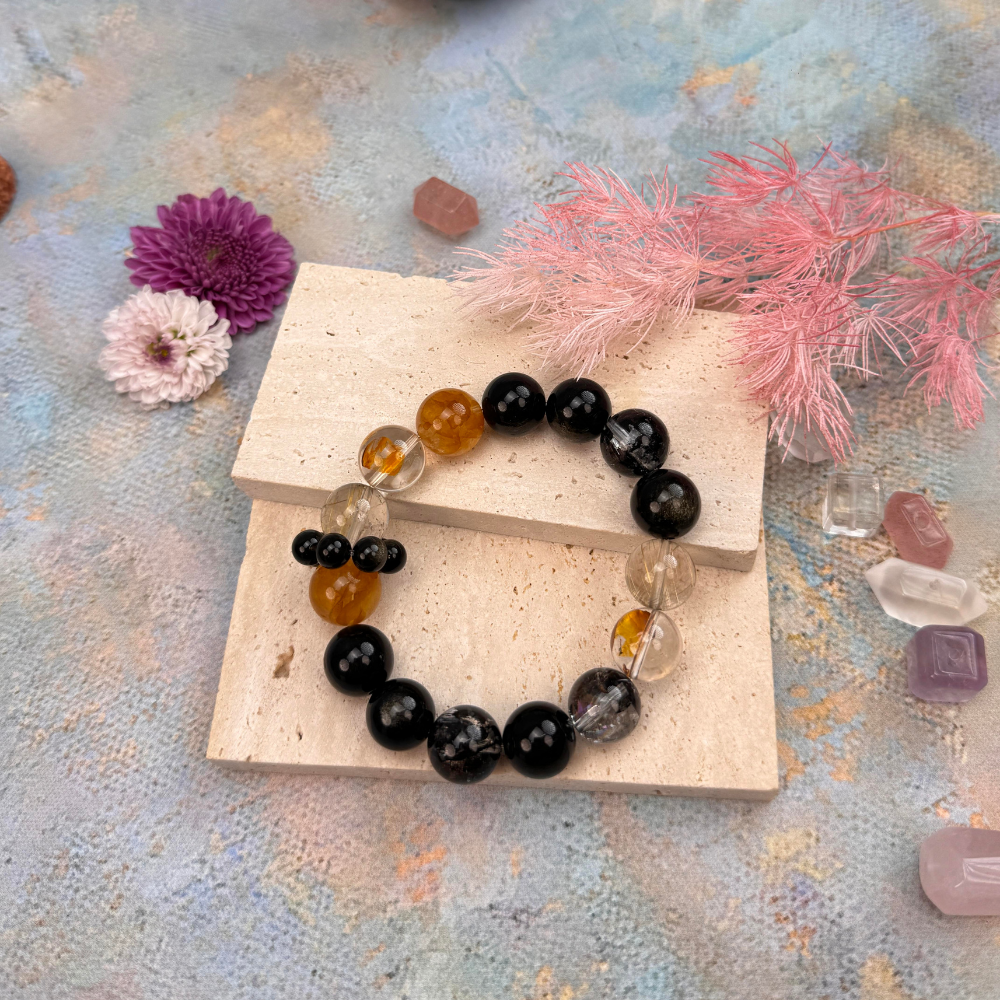 Obsidian Golden Rutilated Quartz Wealth Protection Bracelet