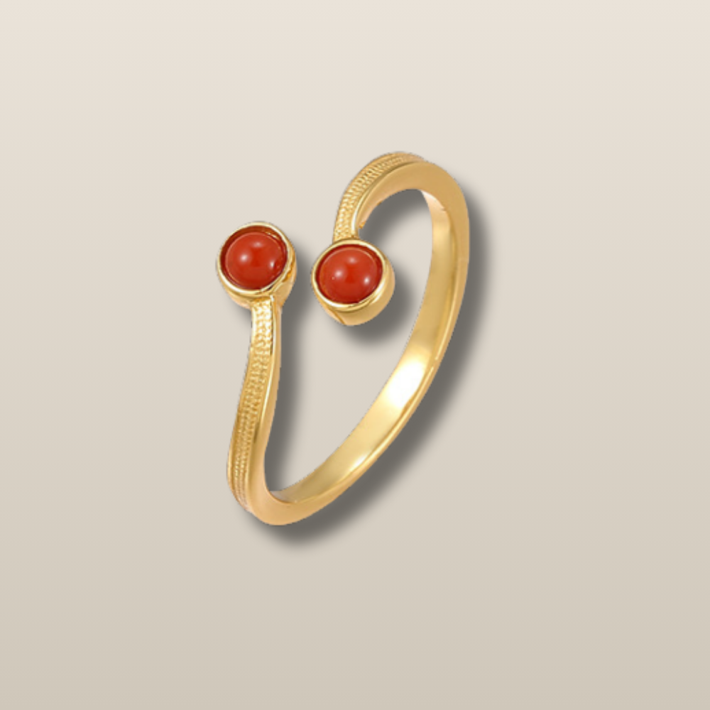 Red Agate Silver Gold Harmony Ring