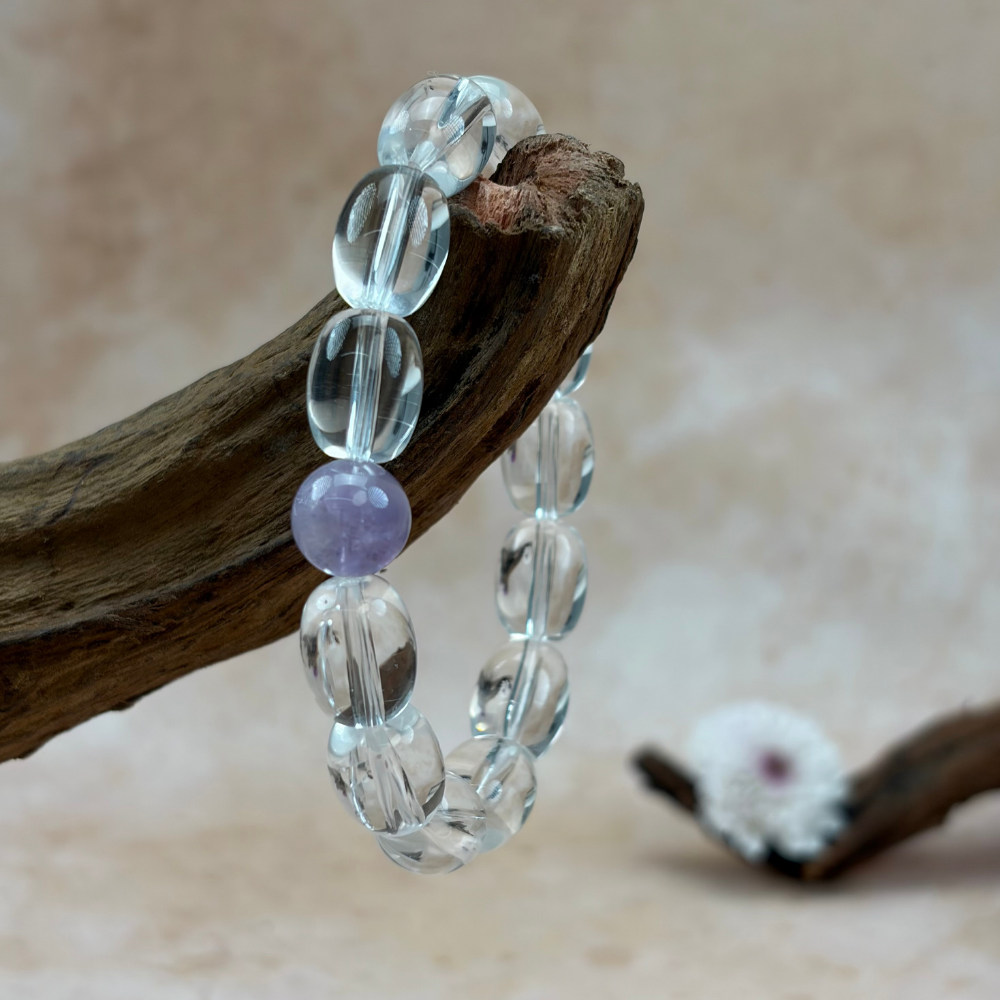 Clear Quartz Amethyst Healing Clarity Balance Energy Bracelet
