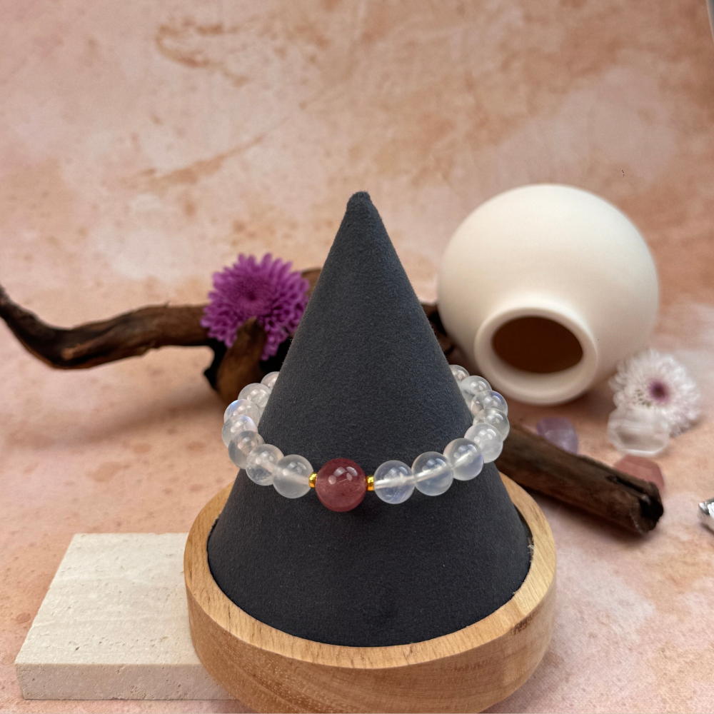 Moonstone Strawberry Quartz Healing Balance Energy Bracelet