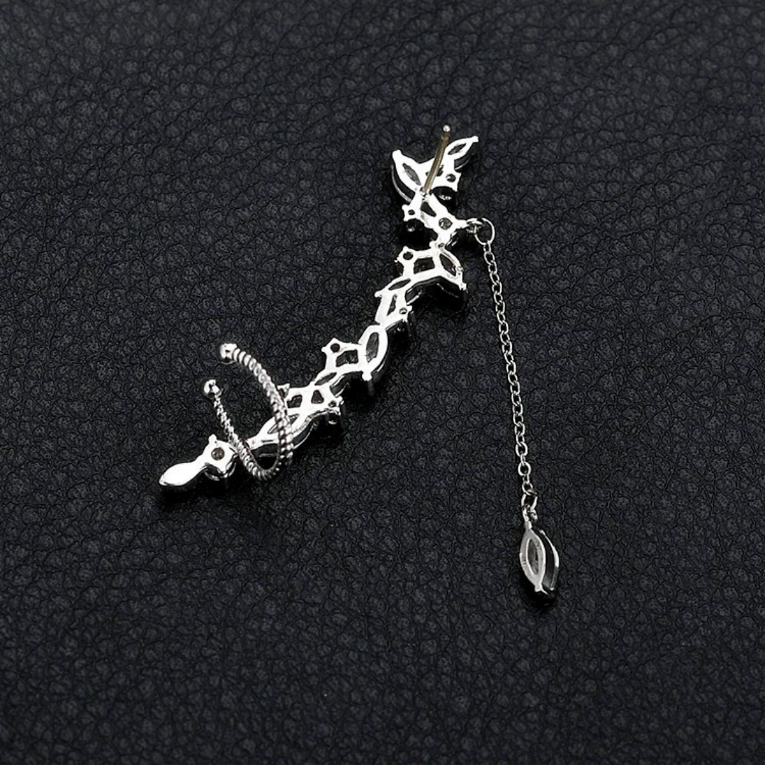 Asymmetrical Zircon Fringe Chain Clip Earrings