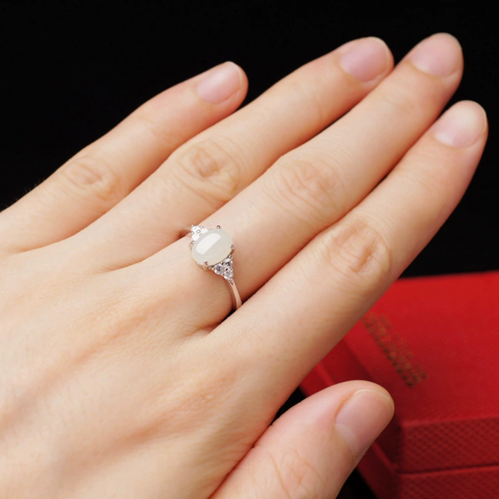 Hetian Jade Clear Quartz Serenity Ring