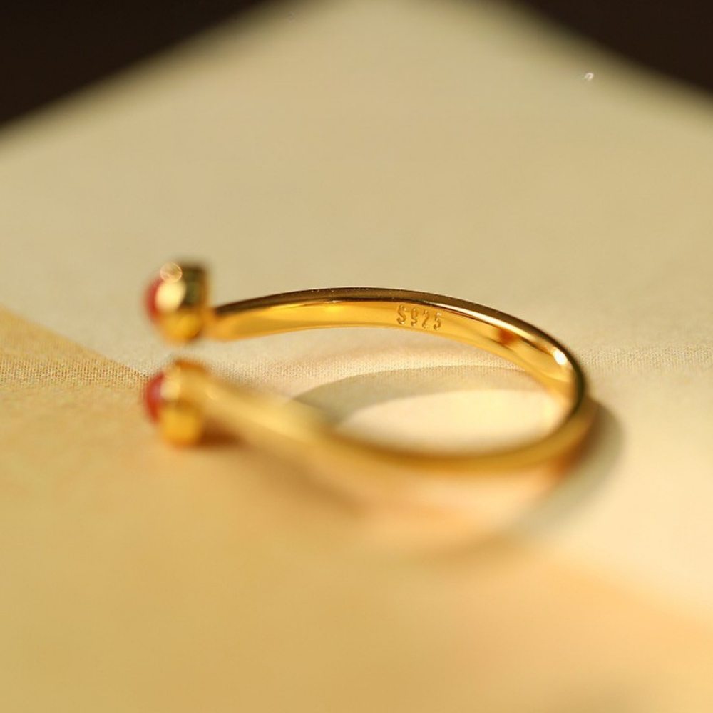 Red Agate Silver Gold Harmony Ring