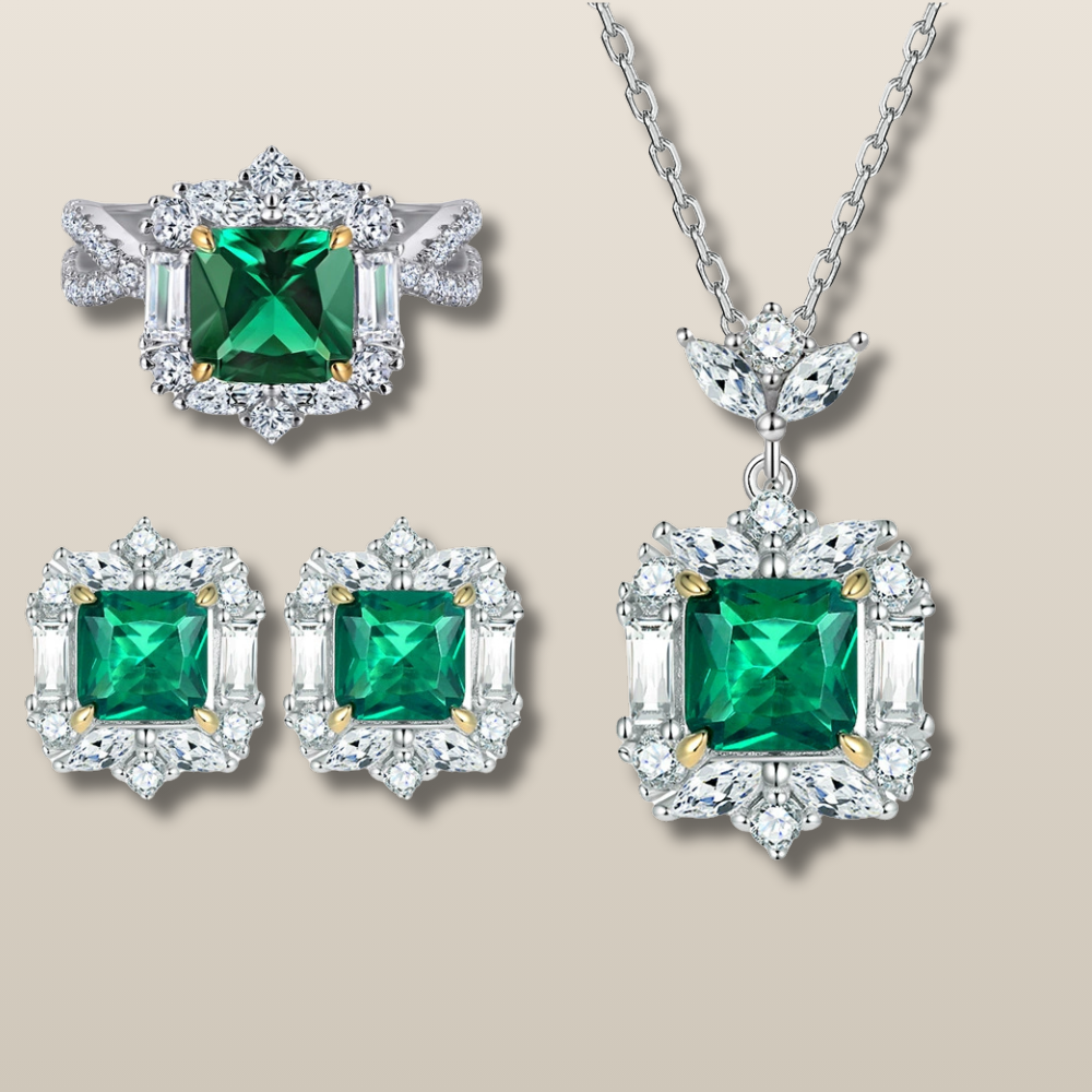 Emerald Clear Quartz Harmony Necklace Earrings Ring