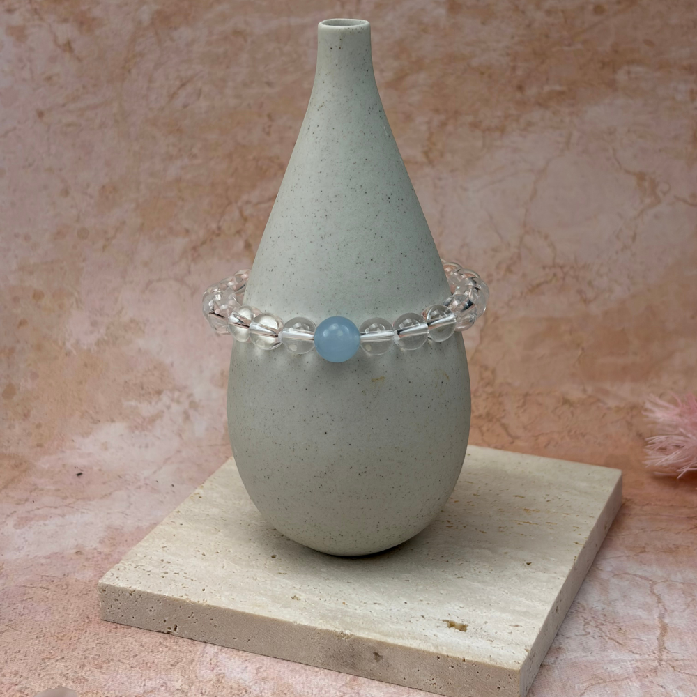 Clear Quartz Blue Chalcedony Healing Clarity Bracelet