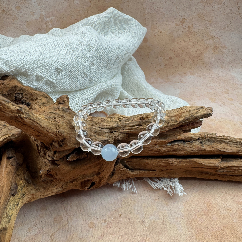 Clear Quartz Blue Chalcedony Healing Clarity Bracelet