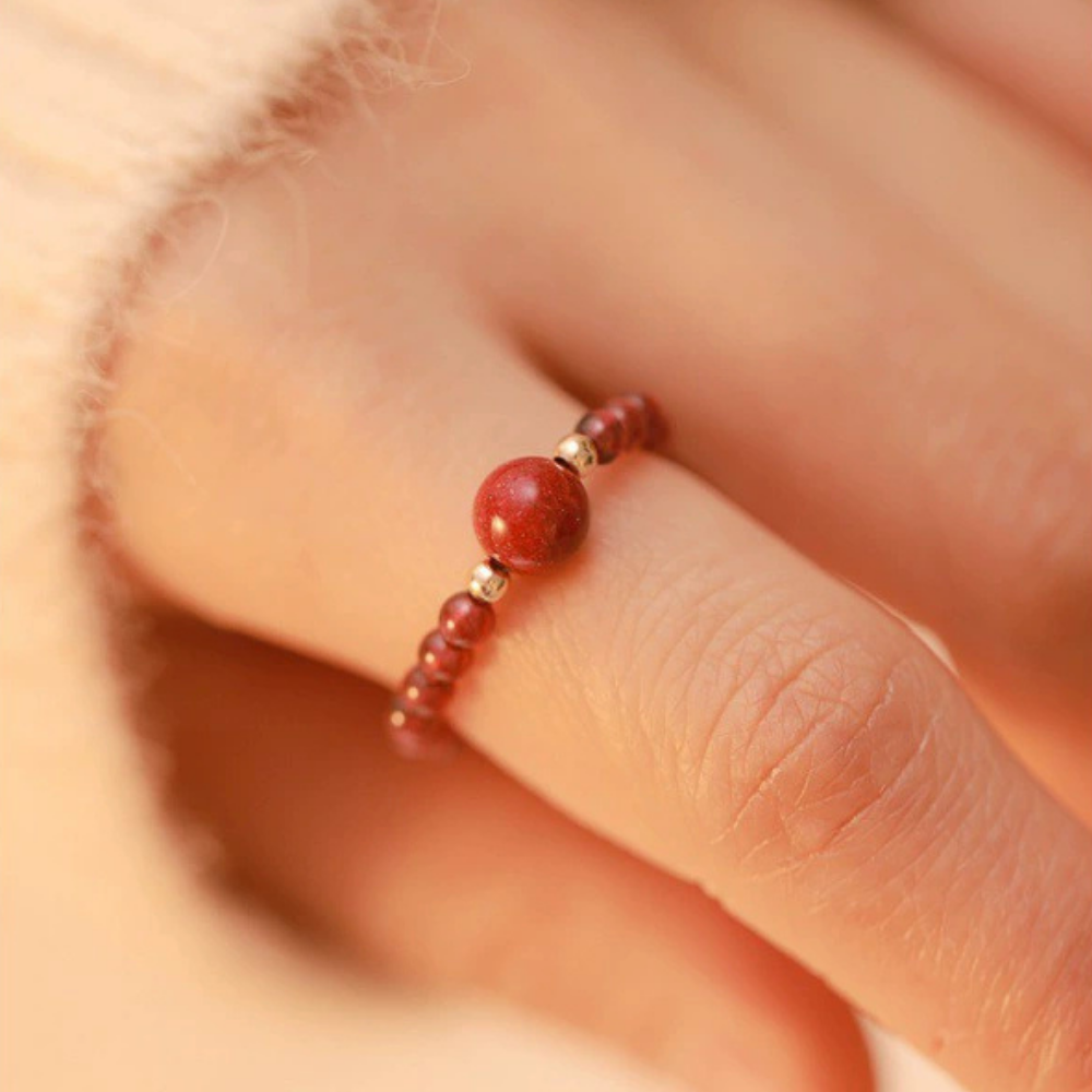 Garnet Vital Spark Adjustable Beaded Ring