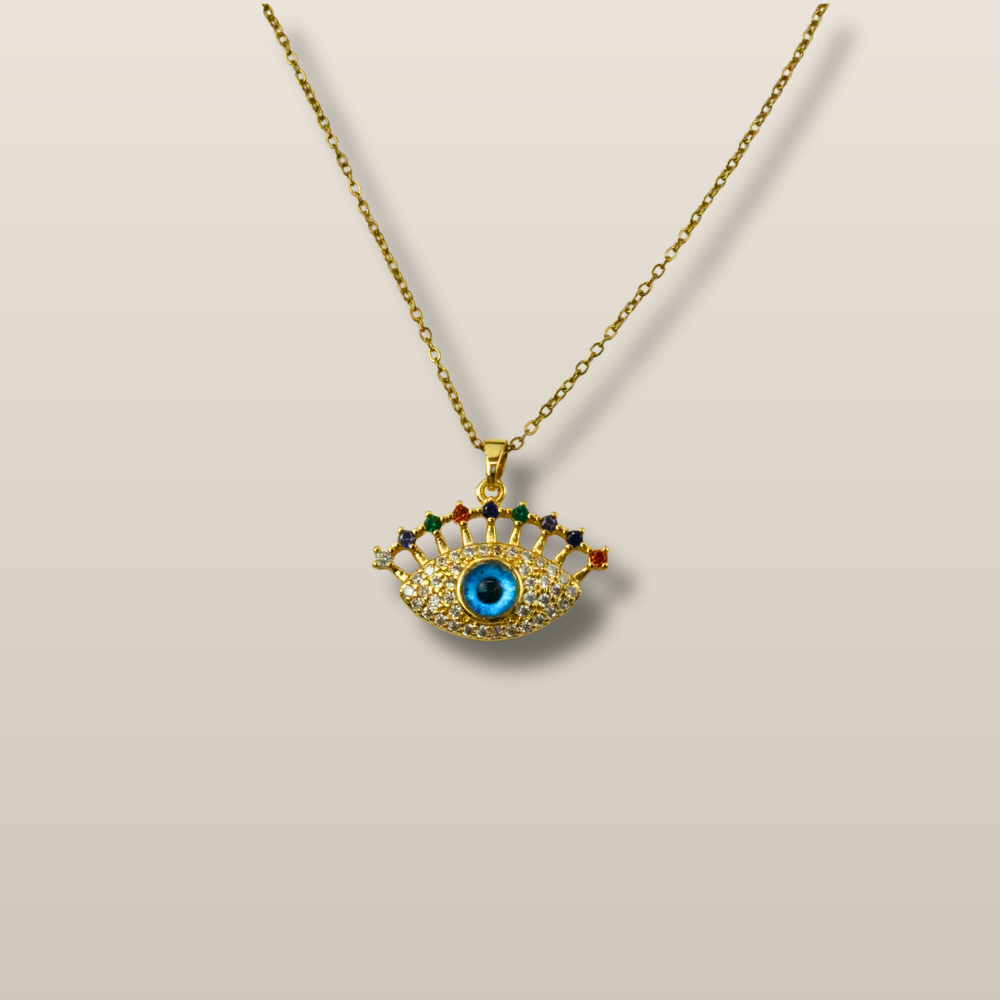 Blue Evil Eye Multi-Gem Protection Necklace