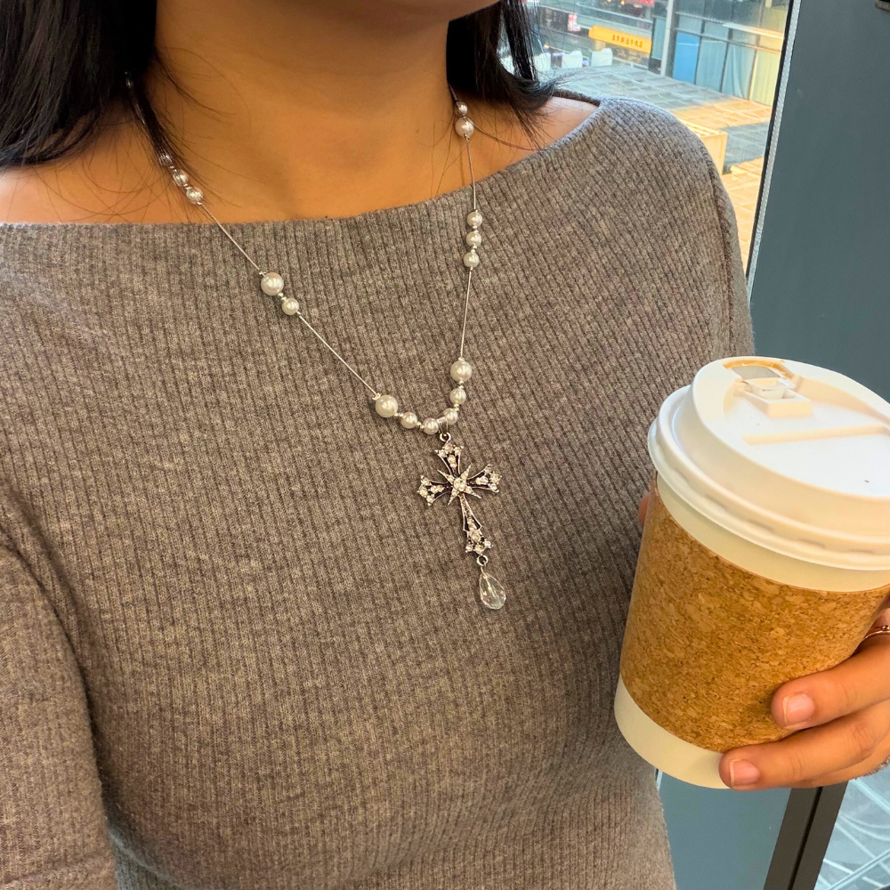 Pearl Metal Radiance Gothic Cross Necklace