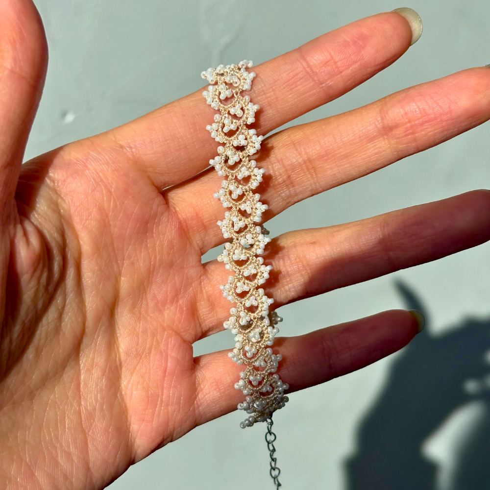 Handmade Lace Pearl Vintage-Inspired Woven Bracelet