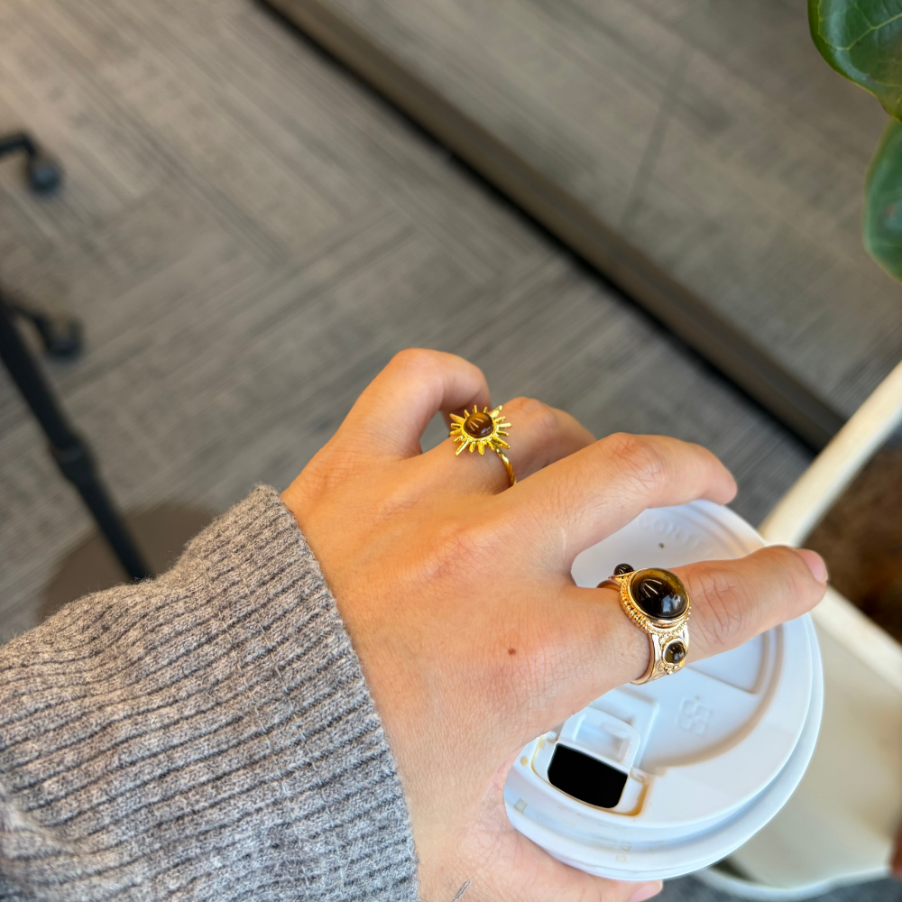 Tiger Eye Gold Vintage Dome Open Adjustable Statement Ring