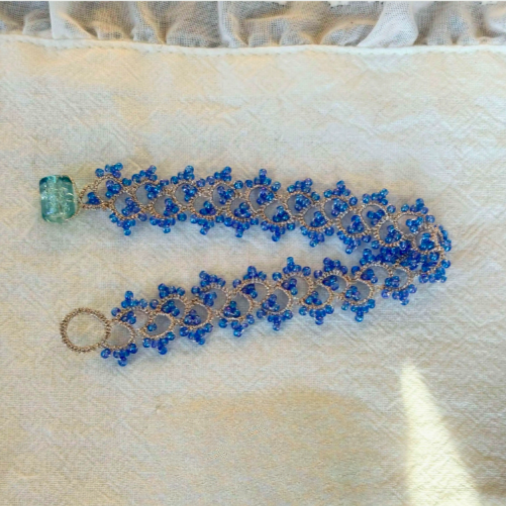 Handmade Blue Crystal Gemstone Beaded Elegant Women Bracelet