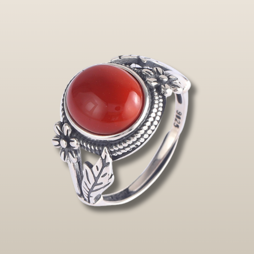 Turquoise Red Agate Silver Protection Ring