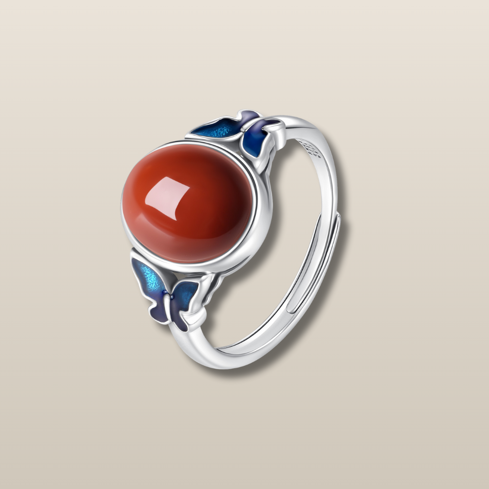 Red Agate Butterfly Courage Confidence Ring