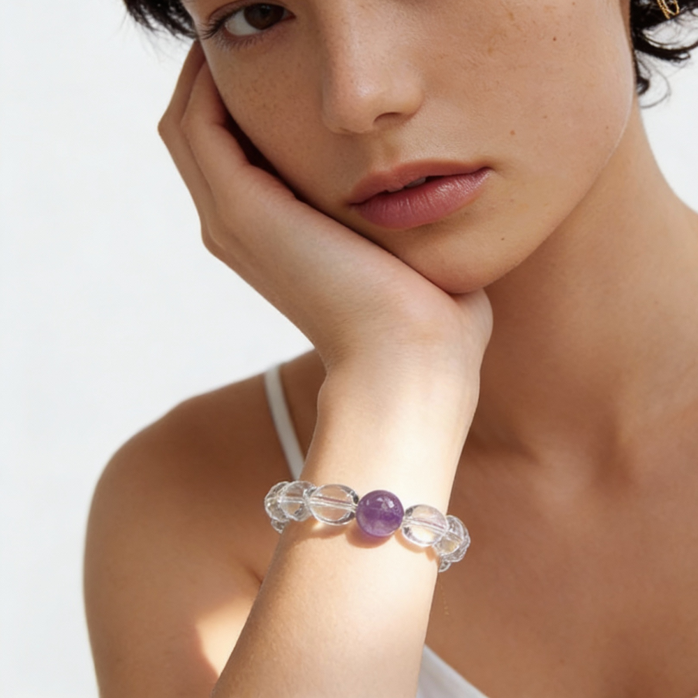 Clear Quartz Amethyst Healing Clarity Balance Energy Bracelet