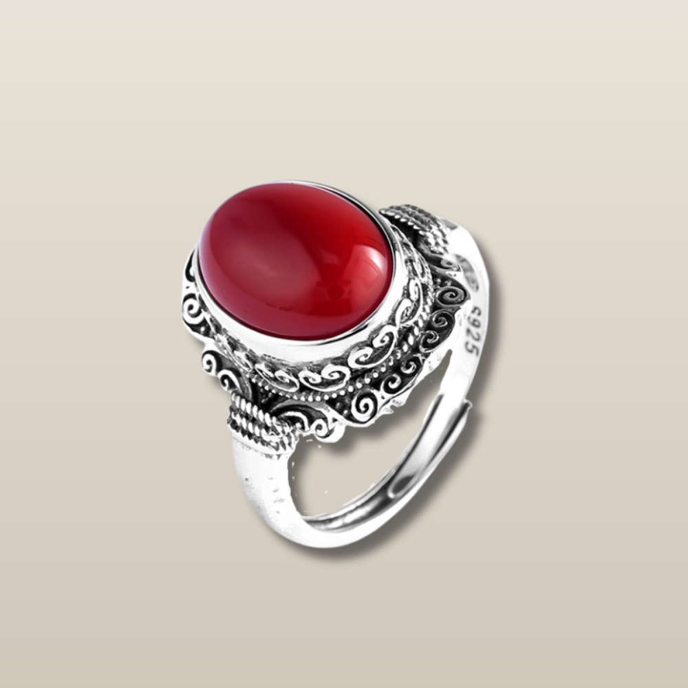 Red Agate Vintage Silver Adjustable Ring