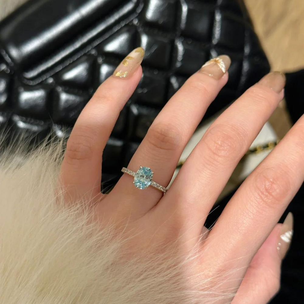 Aquamarine Silver Twist Serenity Healing Ring