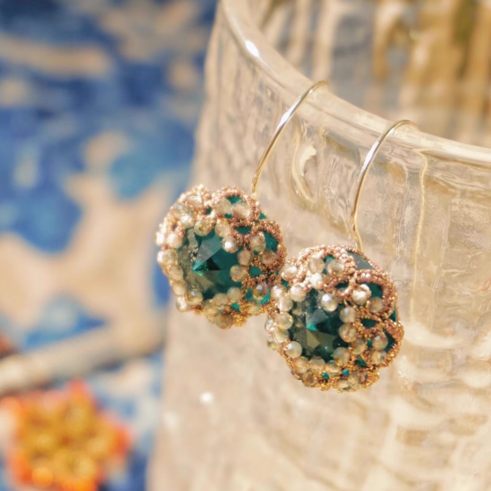 Handwoven Beaded Round Artisanal Drop Earrings
