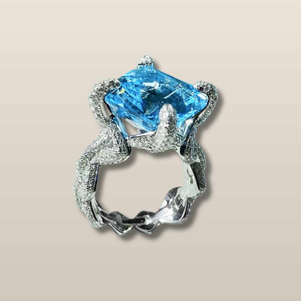Aquamarine Dreamwave Adjustable Statement Ring