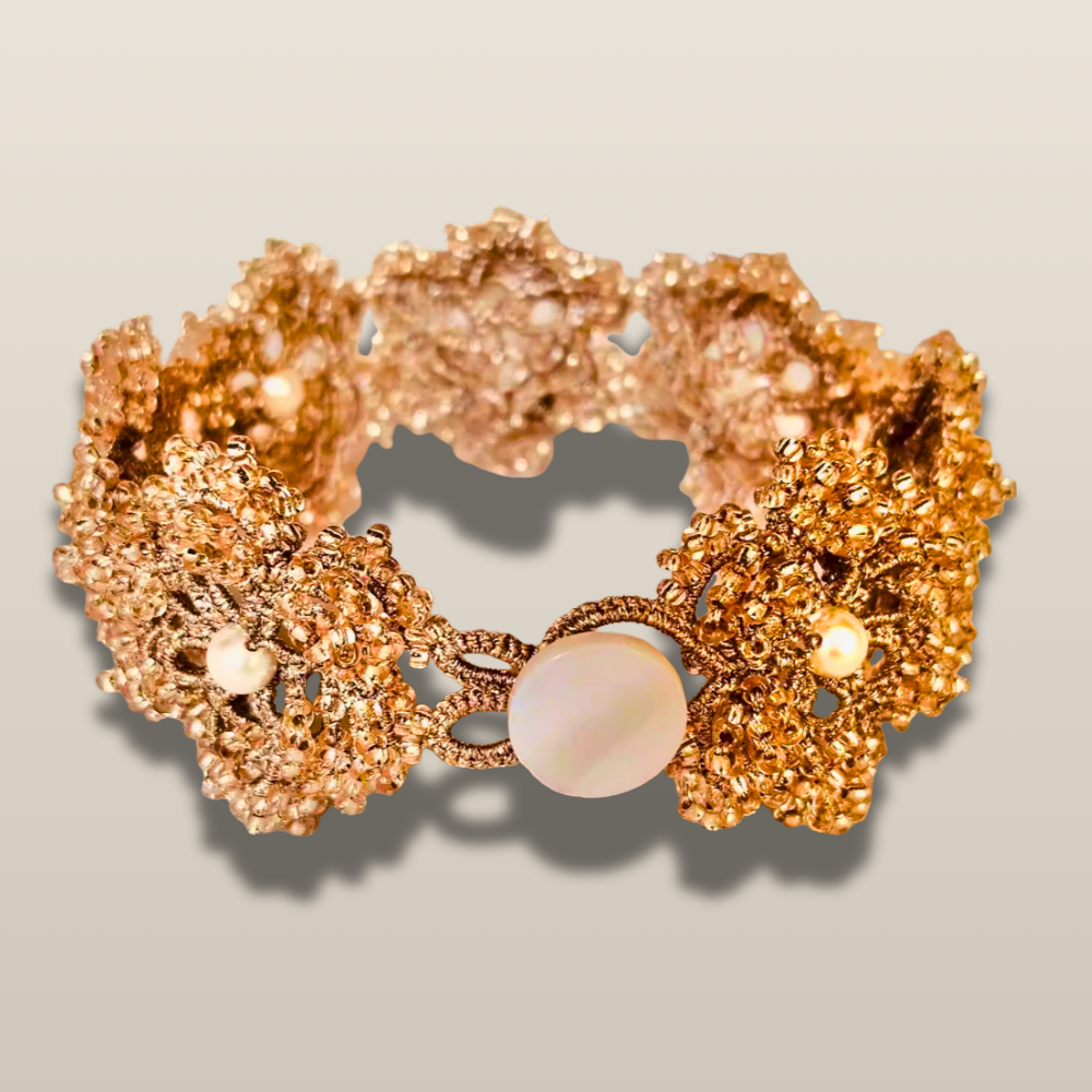 Handwoven Pearl Floral Beaded Artisanal Bracelet