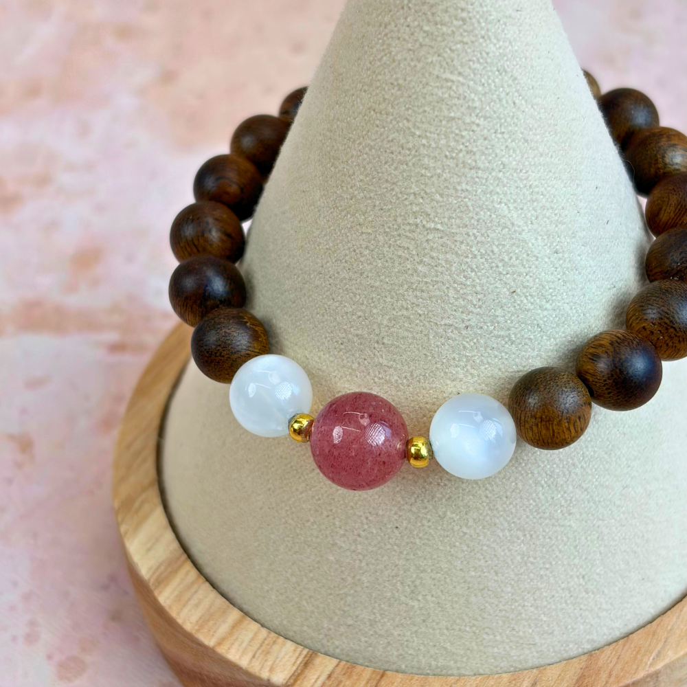 Strawberry Quartz White Agate Serenity Bracelet