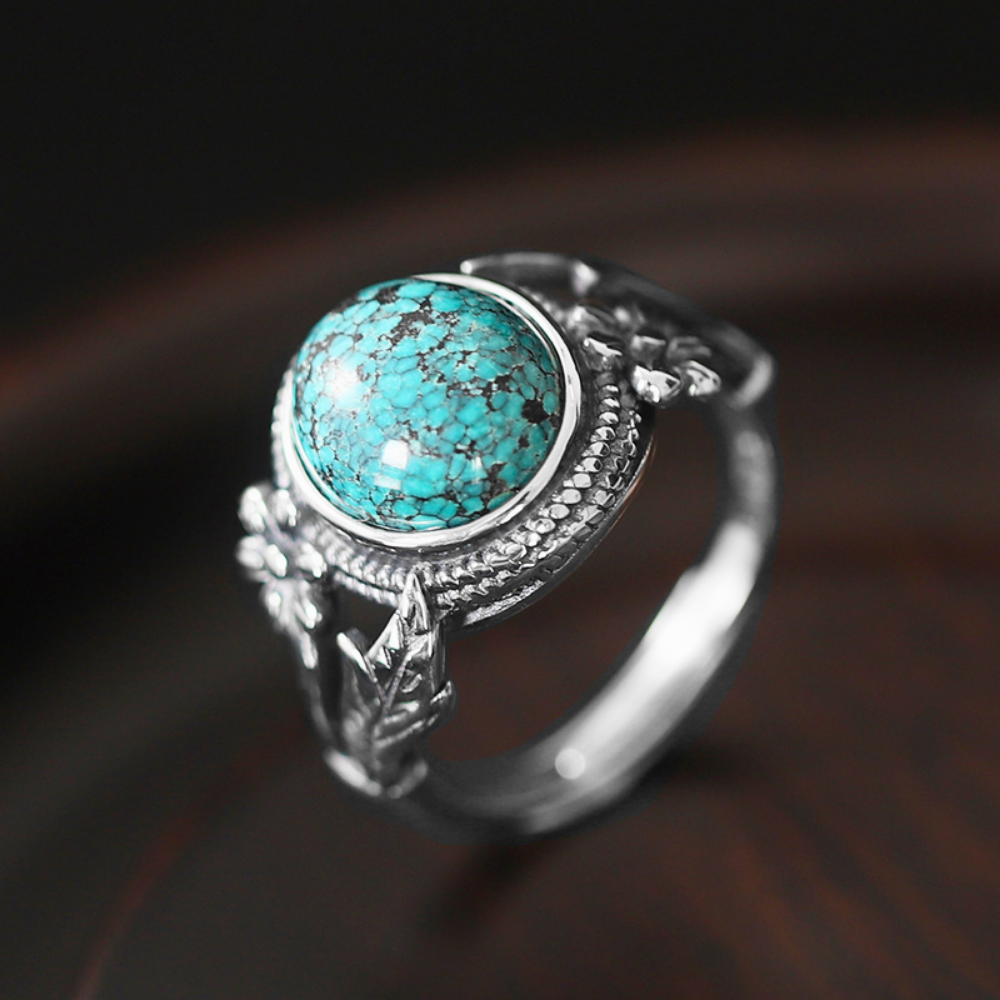 Turquoise Red Agate Silver Protection Ring