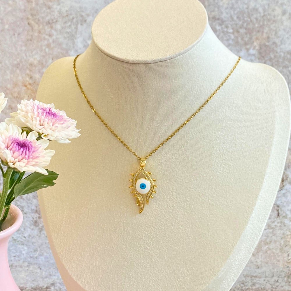 Blue Evil Eye Gold Crystal Protection Necklace