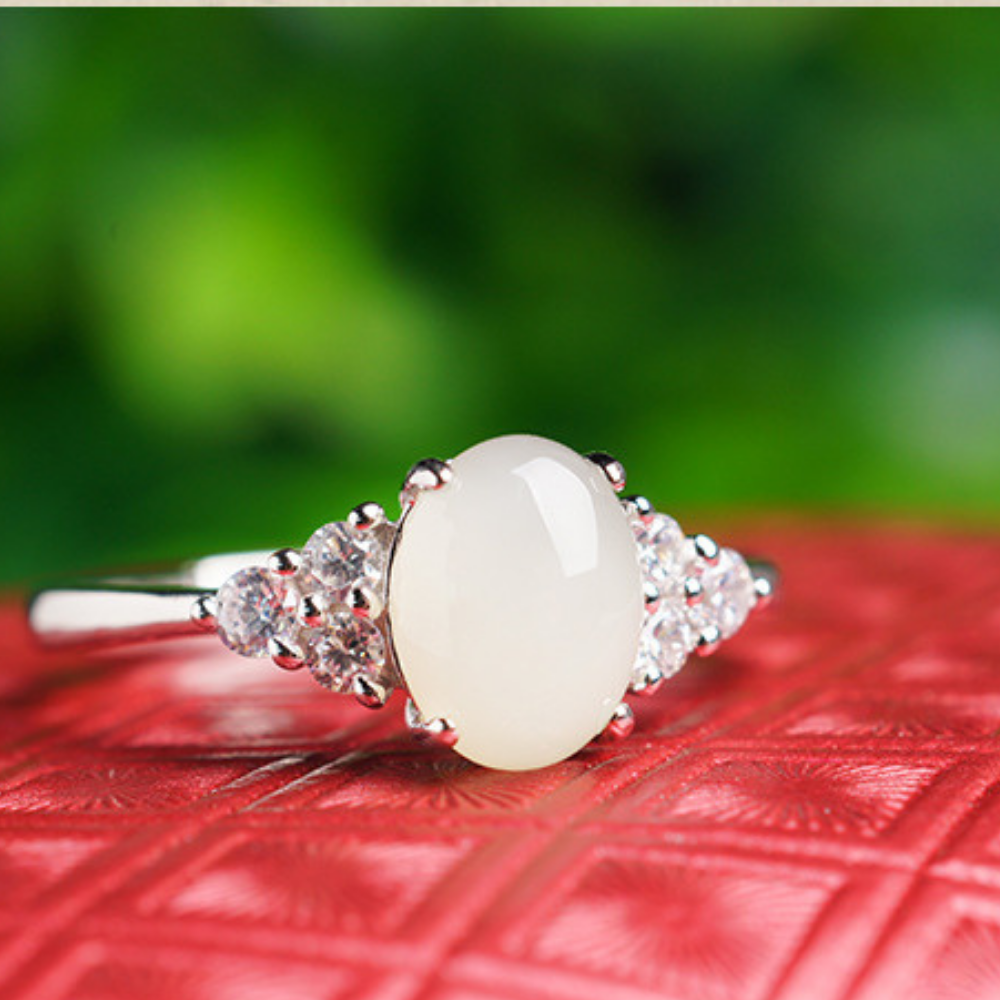 Hetian Jade Clear Quartz Serenity Ring