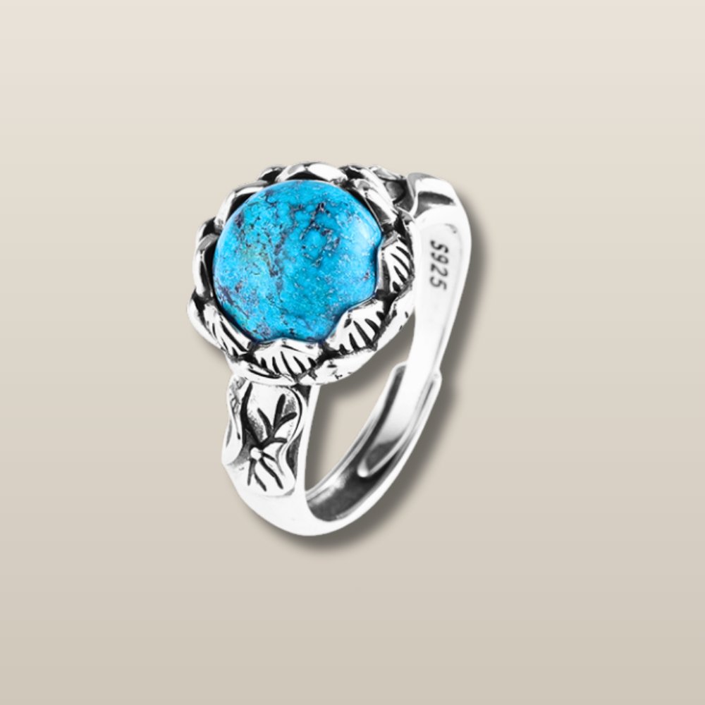 Jade Agate Turquoise Silver Protection Ring