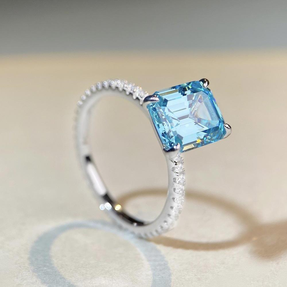 Aquamarine Radiant Emerald-Cut Healing Ring