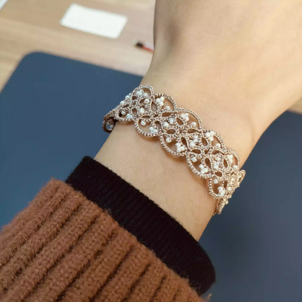 Handwoven Pearl Accented Lace Style Bracelet