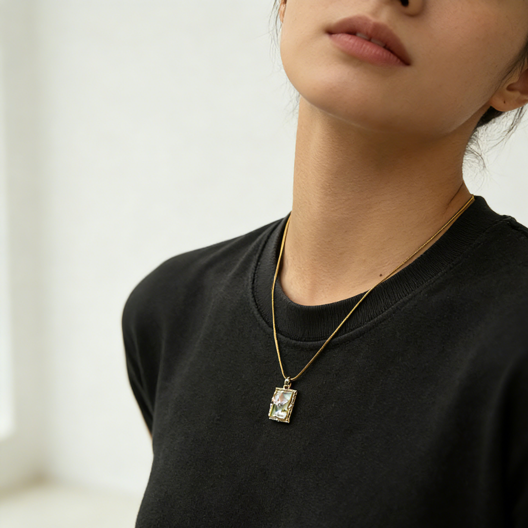 French Enamel Floral Titanium Steel Pendant Necklace