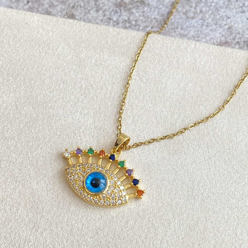 Blue Evil Eye Multi-Gem Protection Necklace