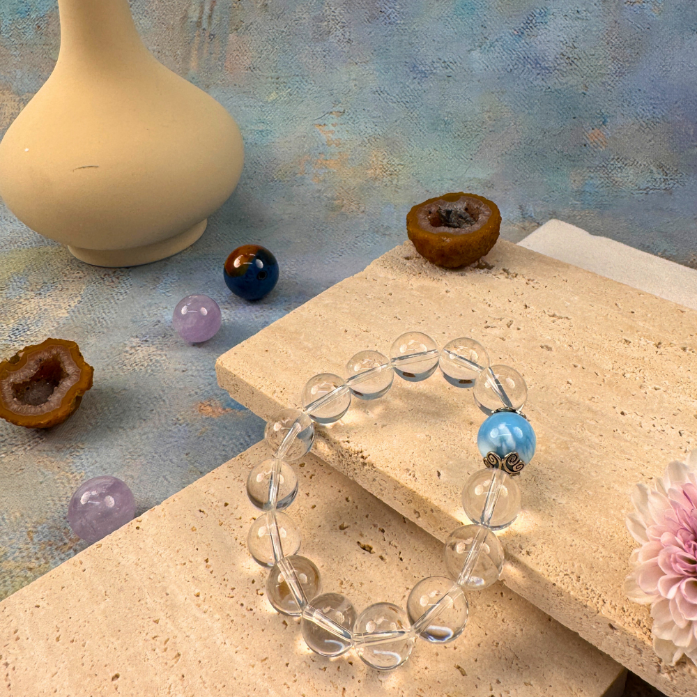 Clear Quartz Aquamarine Larimar Serenity Bracelet