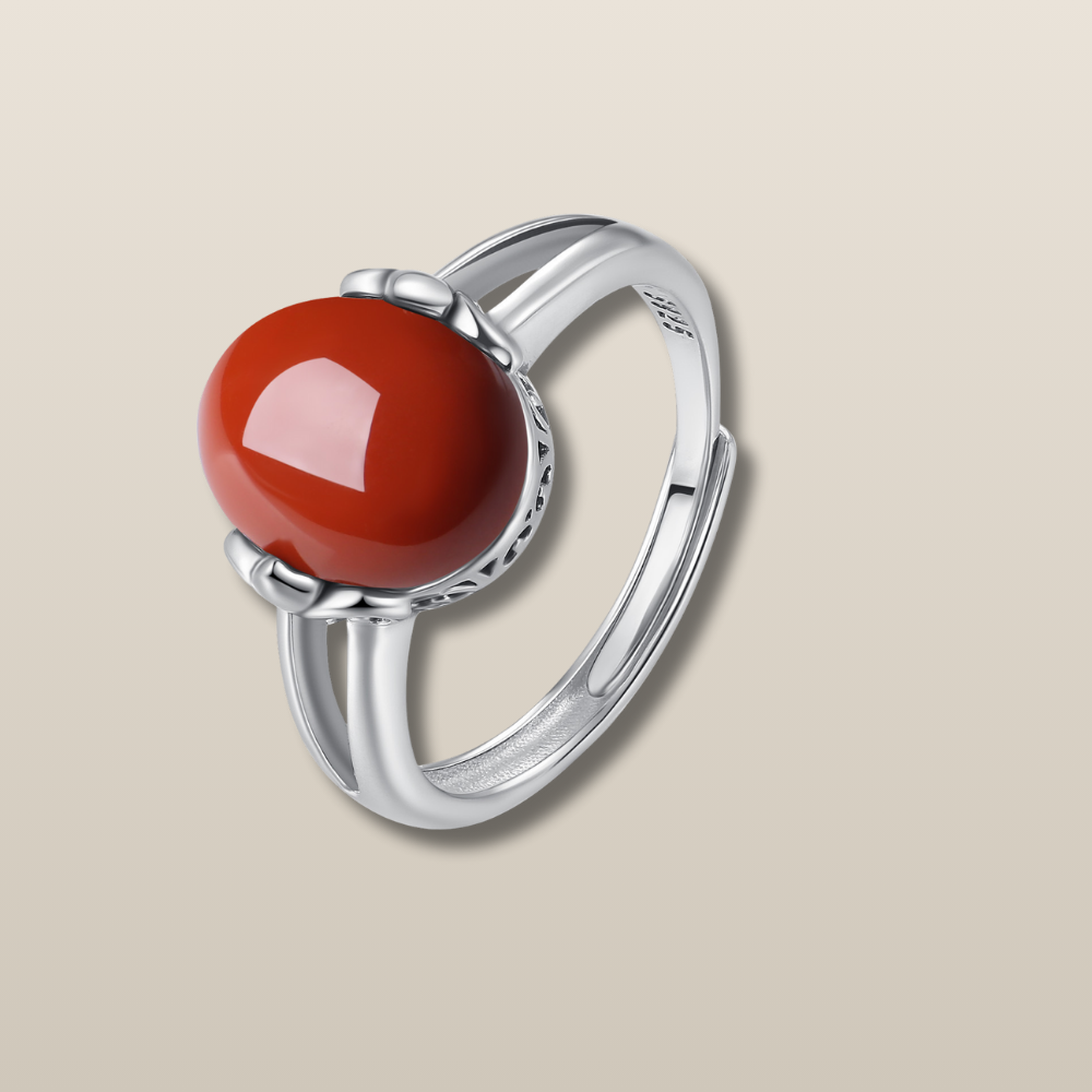 Hetian Jade Red Agate Silver Protection Ring