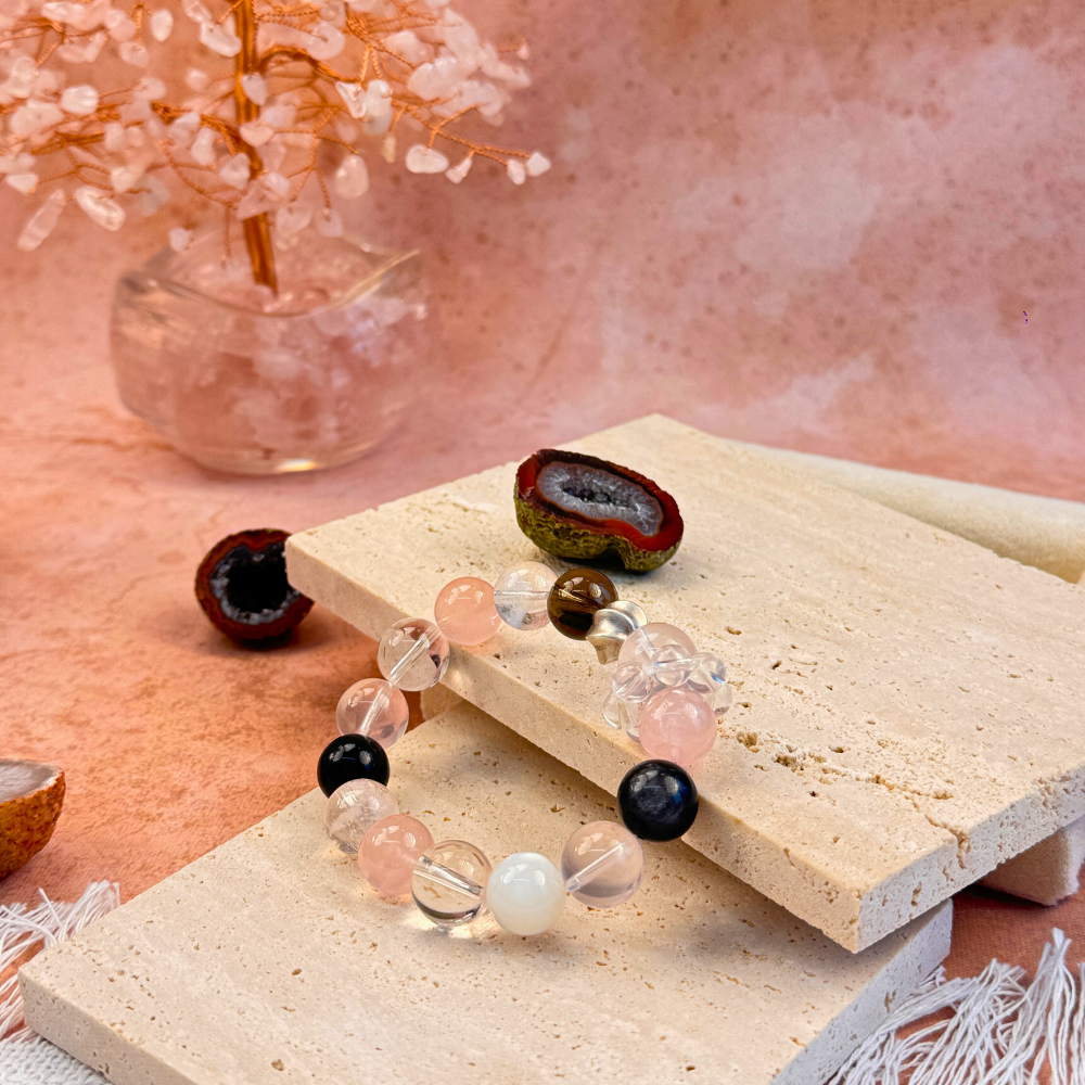 Rose Quartz Smoky Quartz Obsidian Balance Bracelet