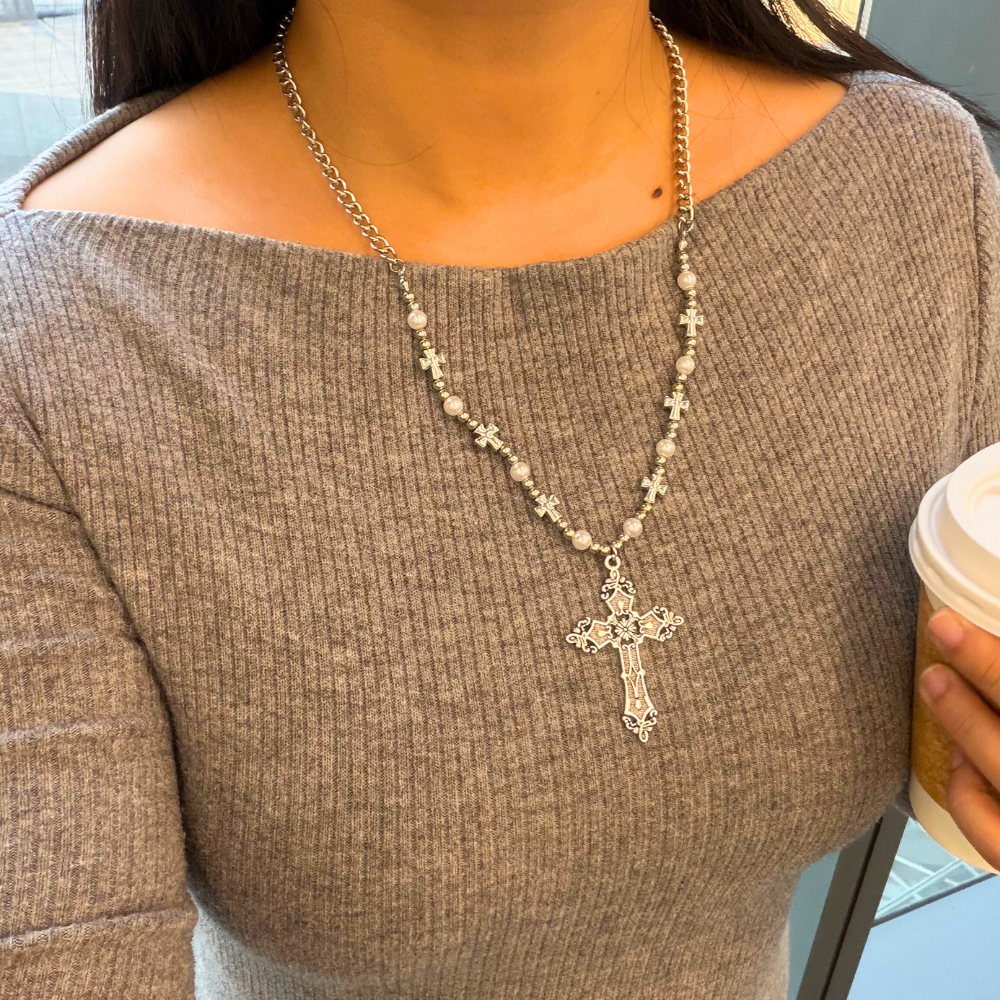 Pearl Metal Radiance Vintage Cross Necklace