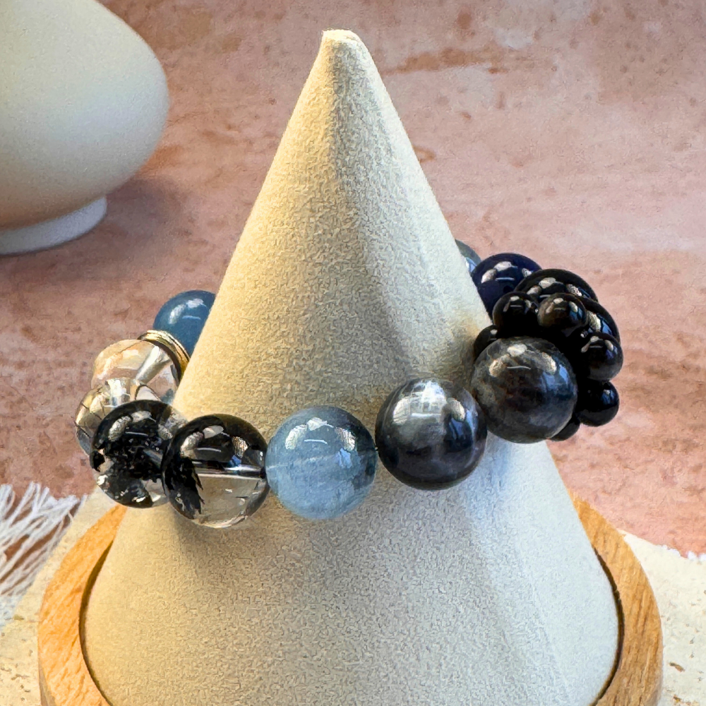 Aquamarine Obsidian Kyanite Balance Bracelet