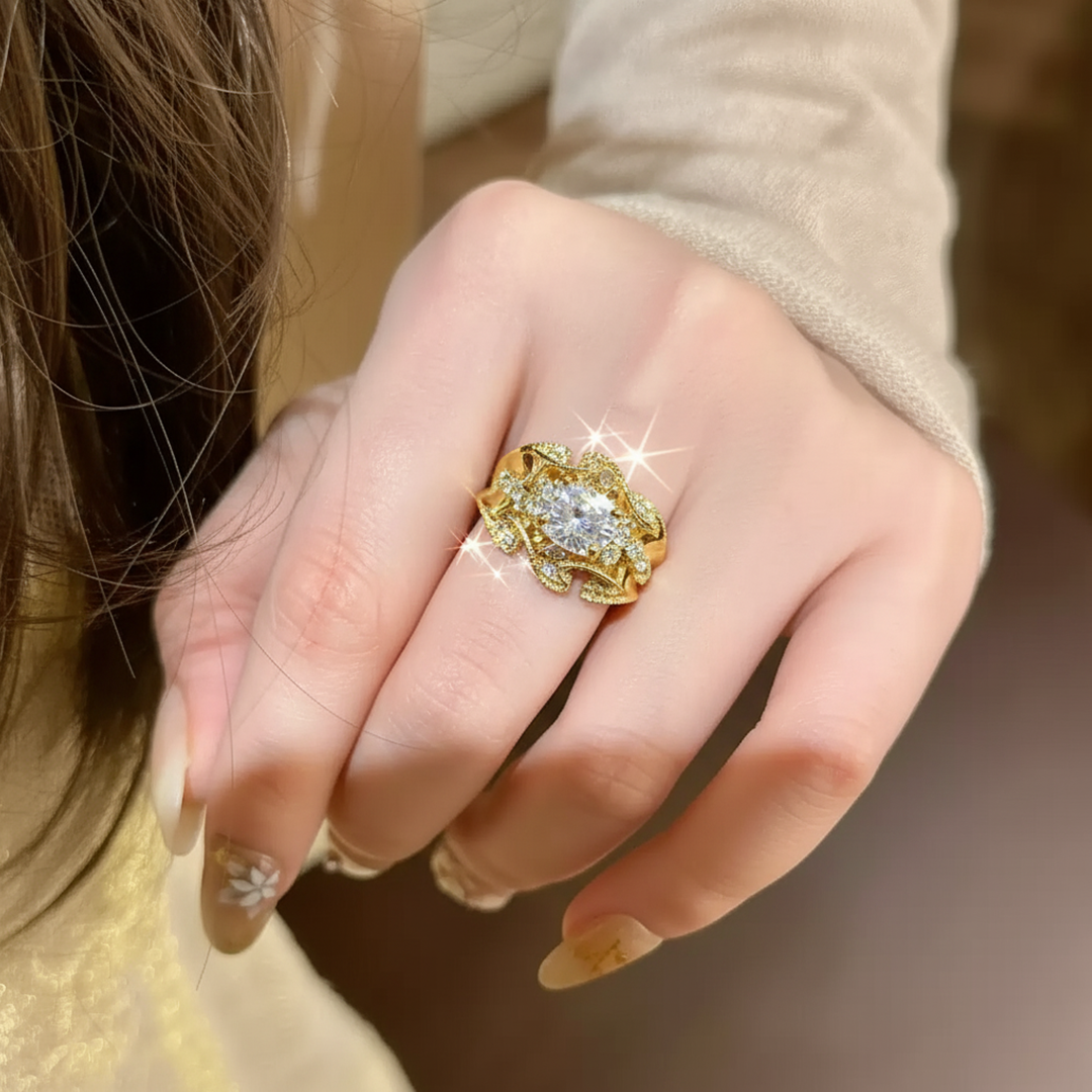 Baroque Crystal Gem Statement 925 Silverd Plated Ring